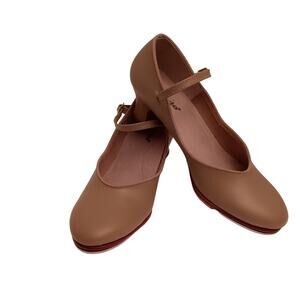 Capezio Women's Tap Dance Shoes, Kitten Heels, Leather, Tan Mary Janes Size 8